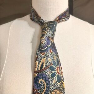 Geoffrey Beene Mens Silk Tie Necktie Multi-Color Floral Blue Multicolor